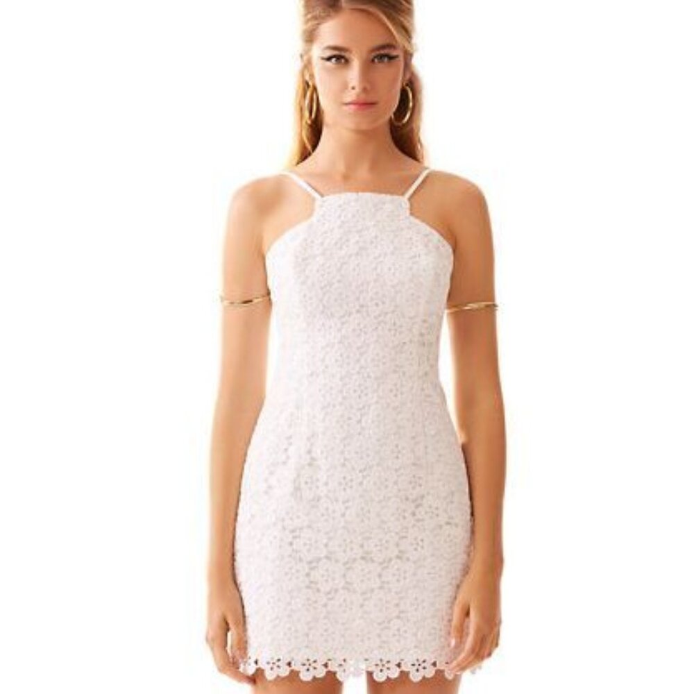 Lilly Pulitzer Katie Daisy Lace Dress White Iridescent Cocktail Party Size 2